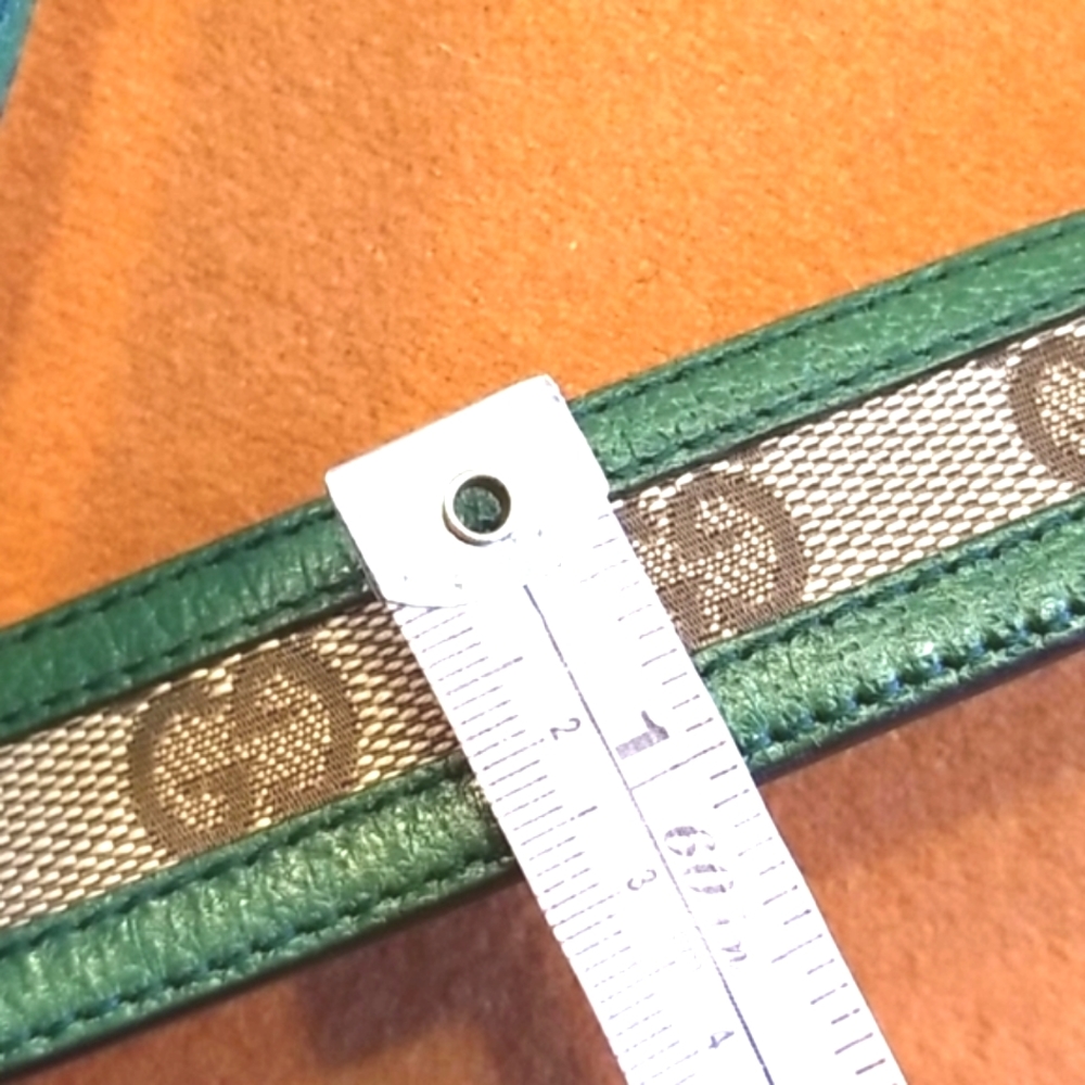 GUCCI Y2k MONOGRAM HTF Forest Green Leather Brown Canvas Luxury GG Buckle BELT - Picture 7 of 12